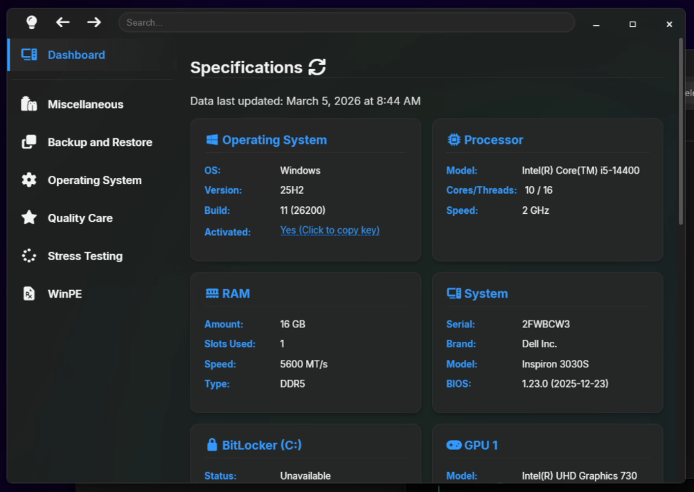 KZNJK Technician Tool main window
